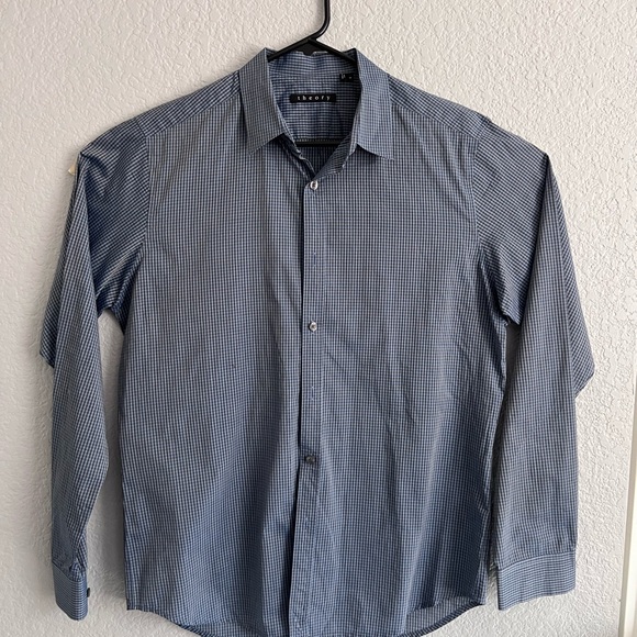 Theory Other - Theory Shirt Mens Blue Checker Plaid Long Sleeve Button Up Casual Size M